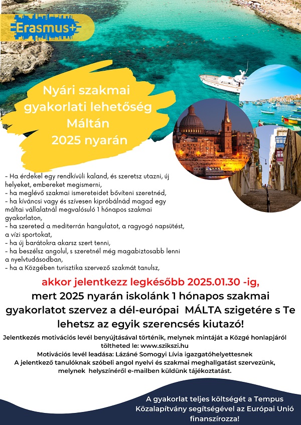 Szakmai gyakorlati lehetőség Máltán