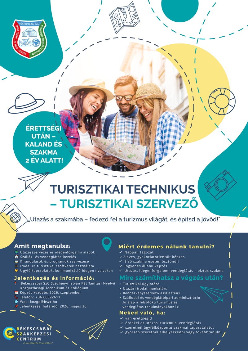 Turisztikai technikus – turisztikai szervező 2026/2027.