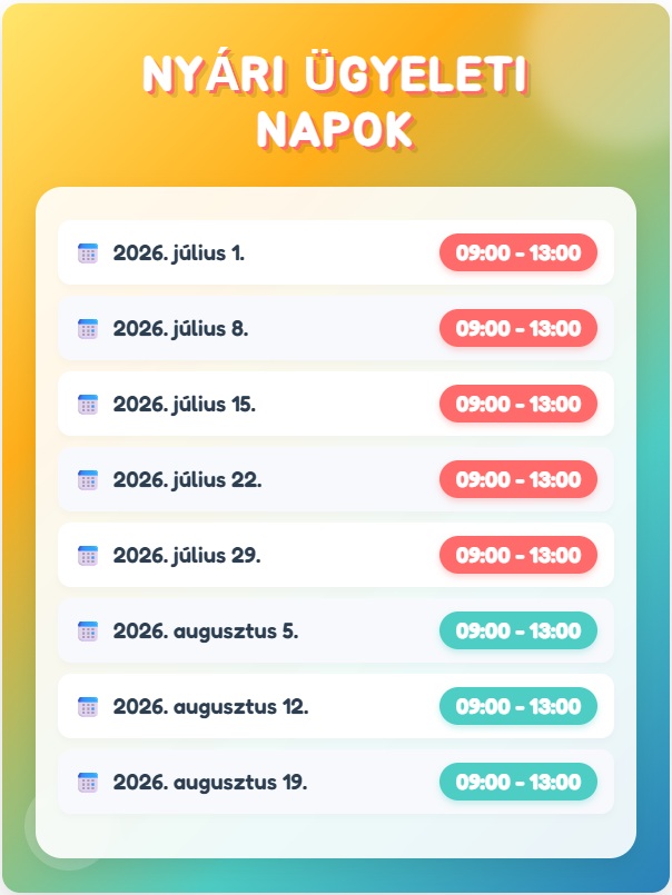 Nyári ügyelet 2026